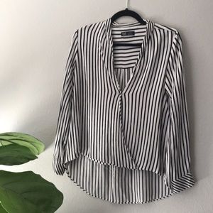 ZARA black/white striped wrap soft blouse